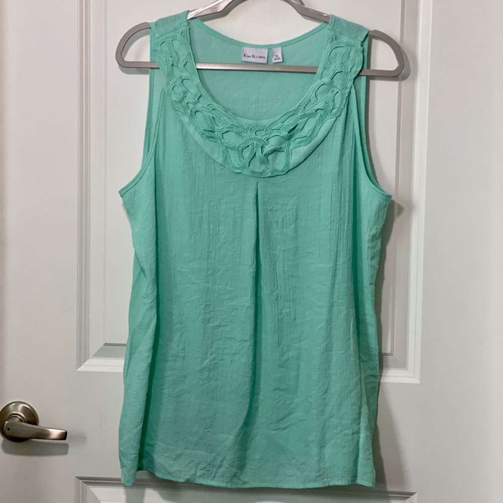 Kim Rogers aqua flowy sleeveless blouse XL